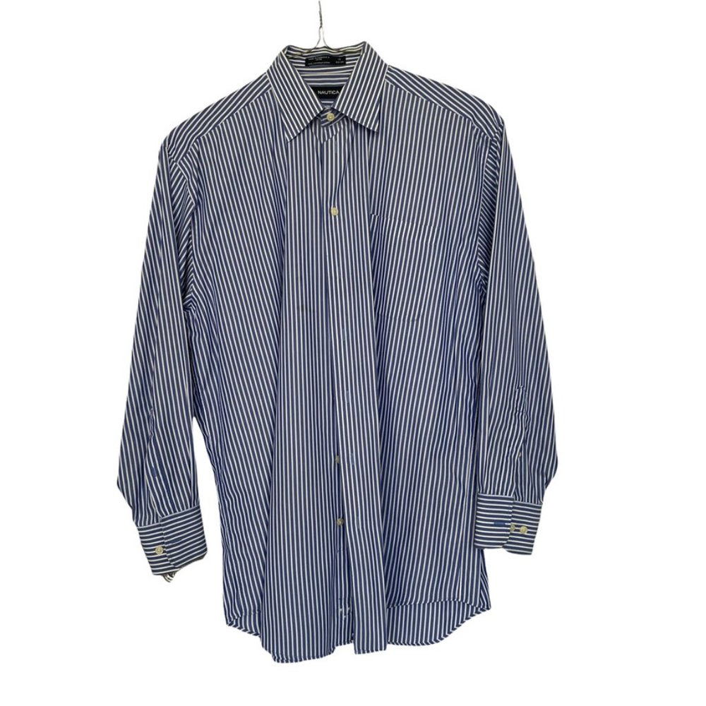 Nautica, blue stripped shirt, 100% cotton, 16, 32/33